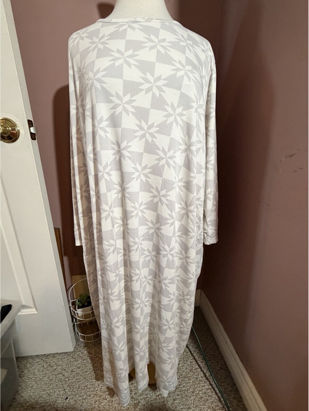 Lands End Womens 2X Nightgown Sleep Shirt Long Sleeve Geometric Star Print